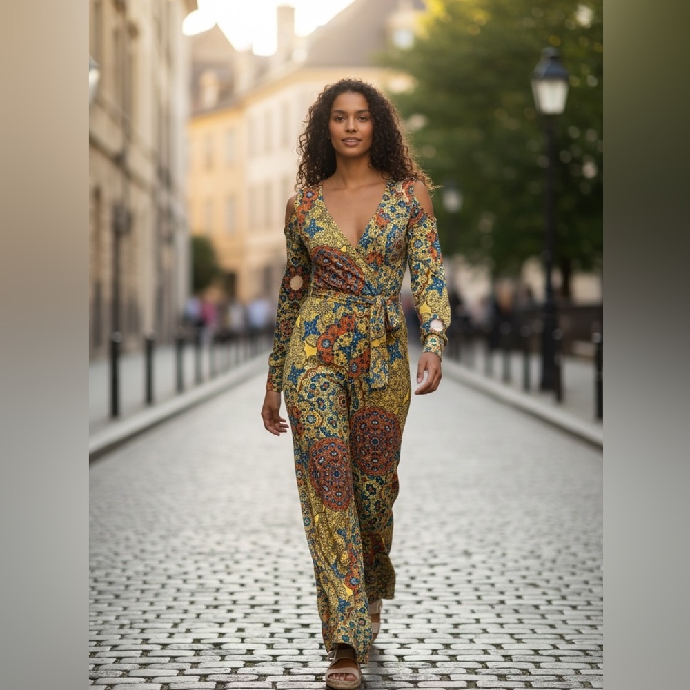 Retro One-Piece Colorful Geometric Print Women's Vest Jumpsuit